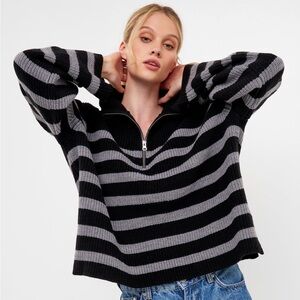 English Factory Black Striped Half-Zip Sweater
